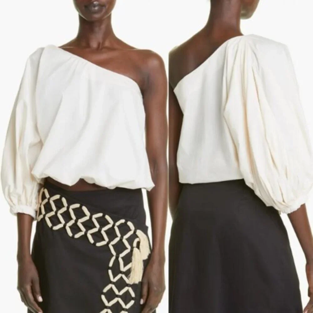 NWT Johanna Ortiz Elastic Waist Florencia One-Shoulder Top Ecru Cream Size: 8 - Picture 1 of 8